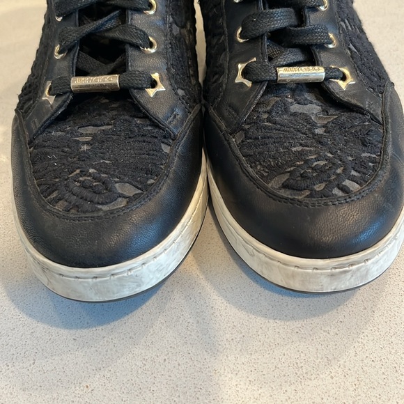 Authentic Jimmy Choo Black Lace and Leather Tokyo High Top Sneakers - Picture 3 of 11